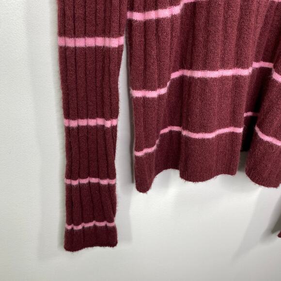 Madewell Burgundy Pink Striped Evercrest Turtleneck Sweater Women's Plus Size 1X - Picture 4 of 9